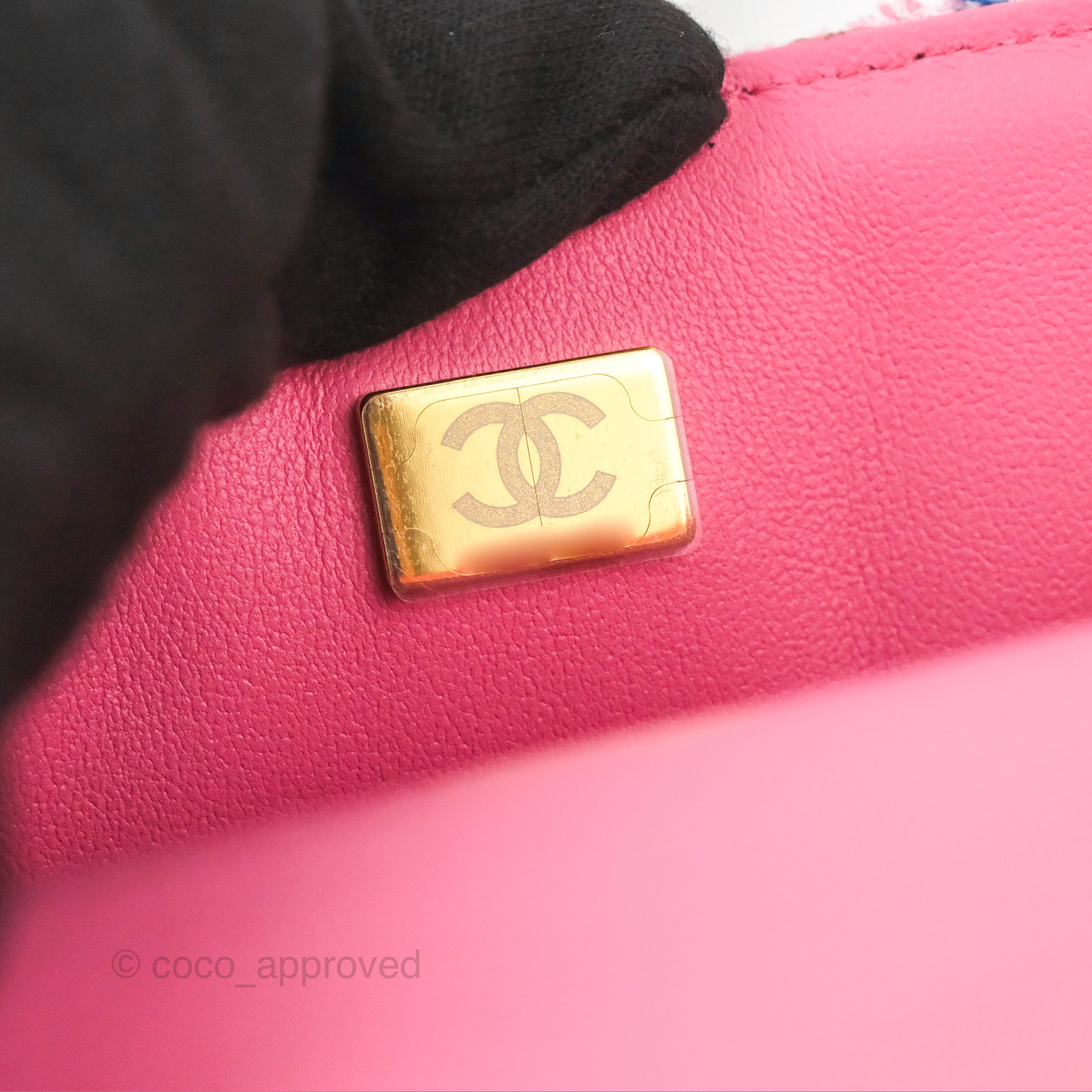 Chanel Quilted Mini Rectangular Flap Pink/Blue Tweed Gold Hardware 23 –  Coco Approved Studio