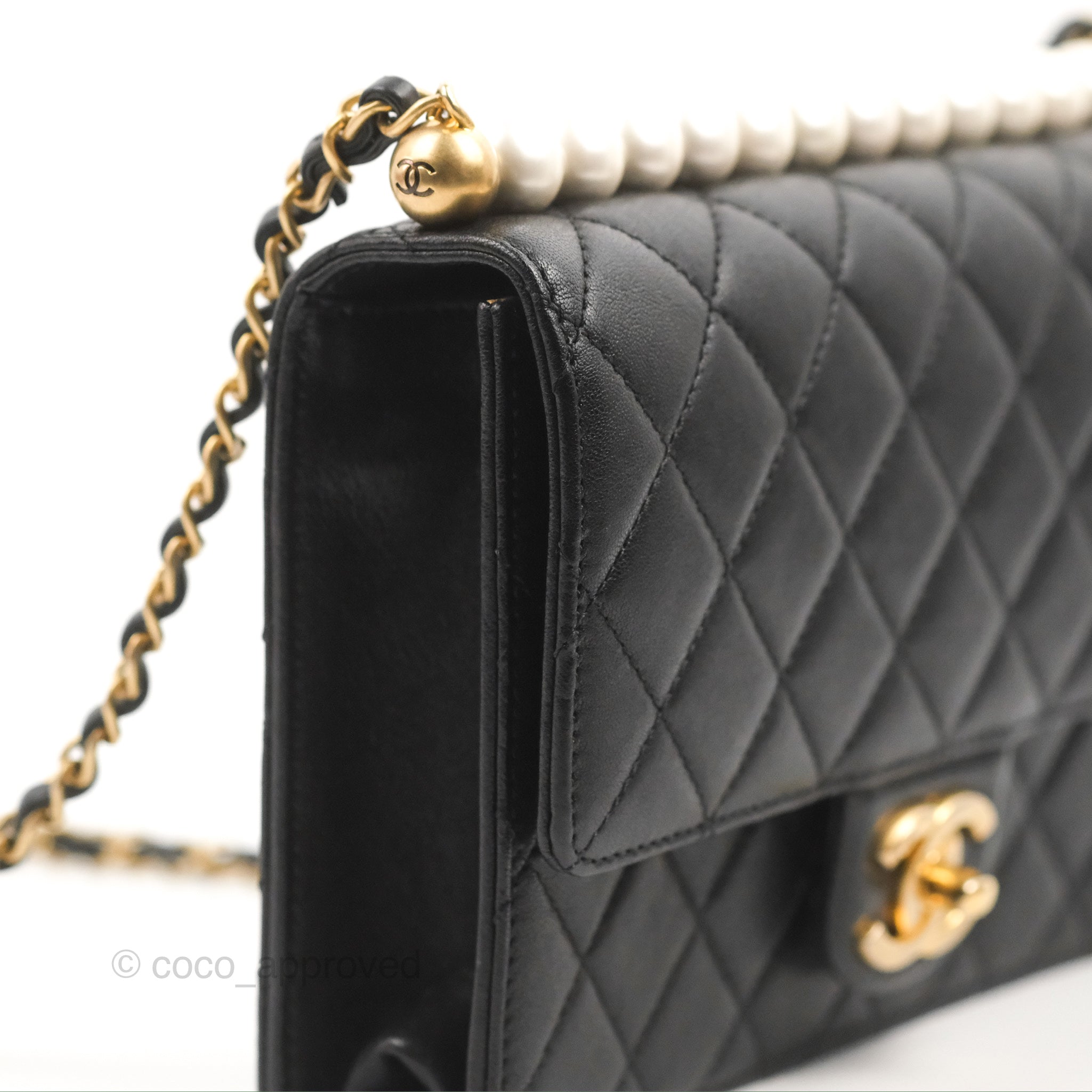 Chanel Chic Pearls Flap Bag Quilted Goatskin with Acrylic Beads Mini Gold  205760150