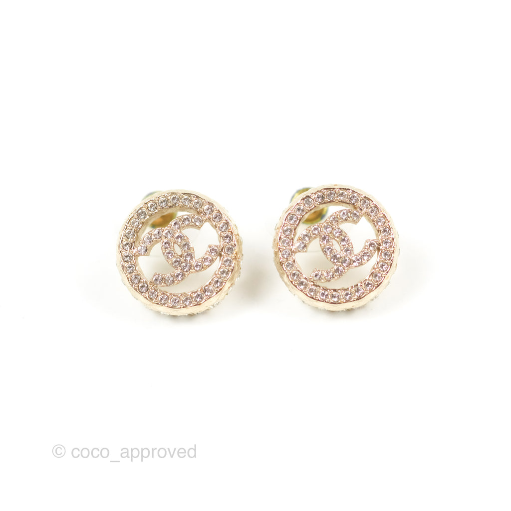 Chanel Round CC Crystal Earrings Gold Tone 22S