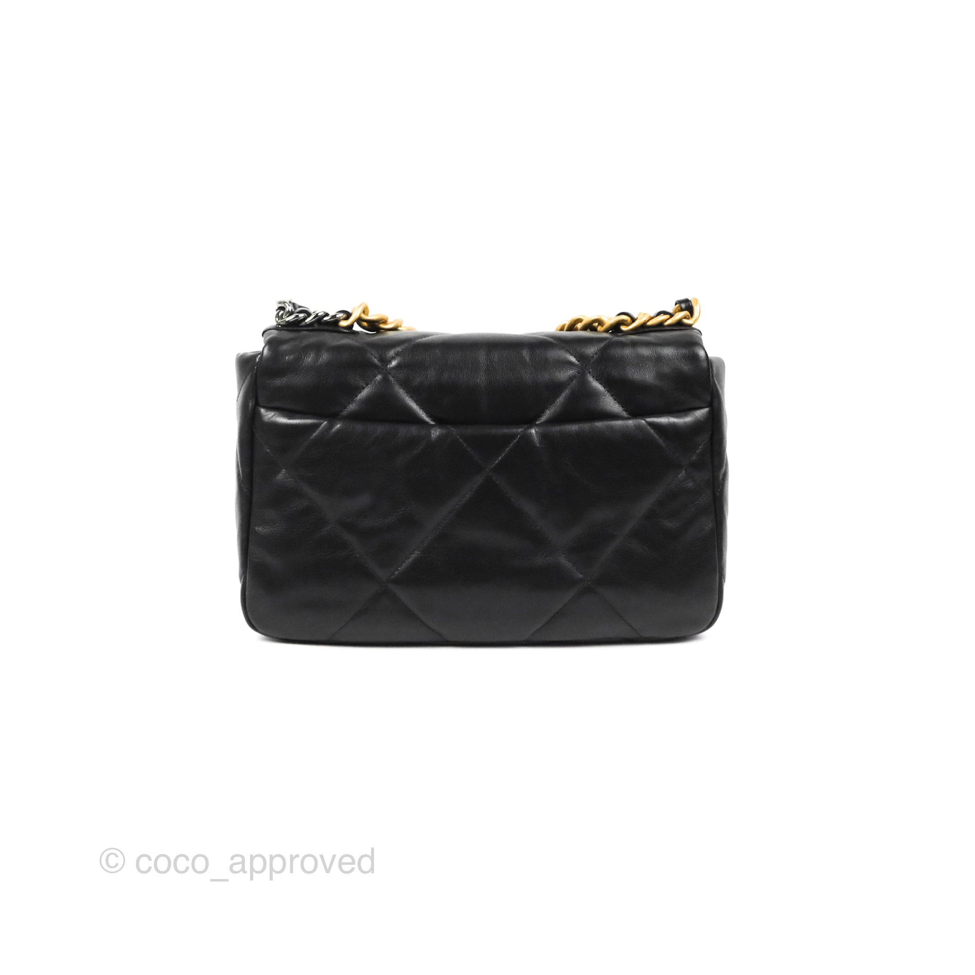 Chanel Black Quilted Patent Leather Large Chanel 19 Bag For Sale