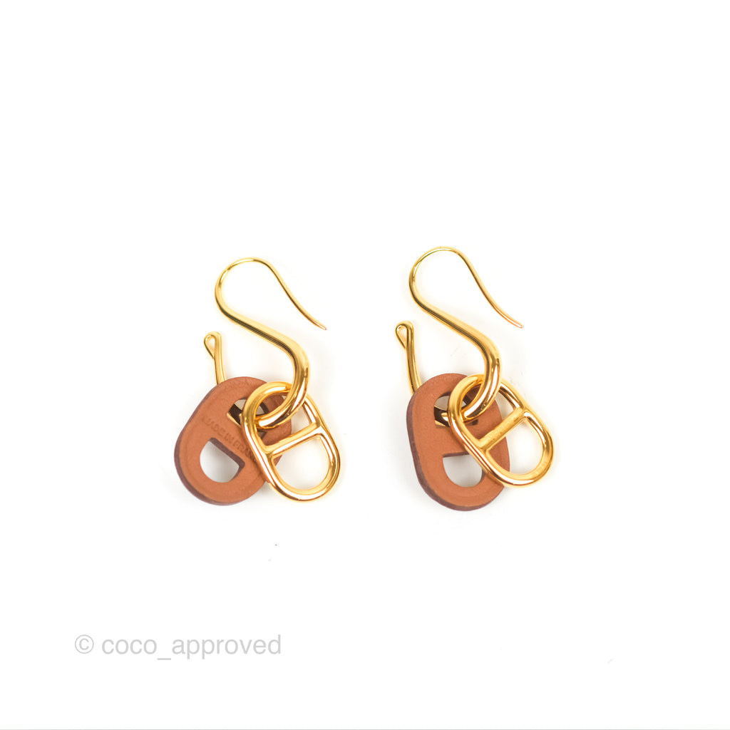 Hermes O'Maillon Earrings Gold Swift Gold Tone