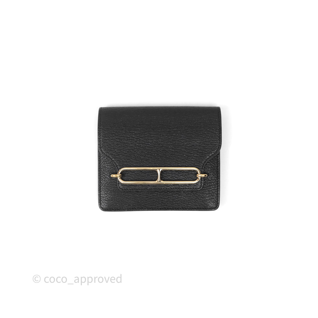 Hermès Roulis Slim Wallet Black Noir 89 Chevre Mysore Gold Hardware