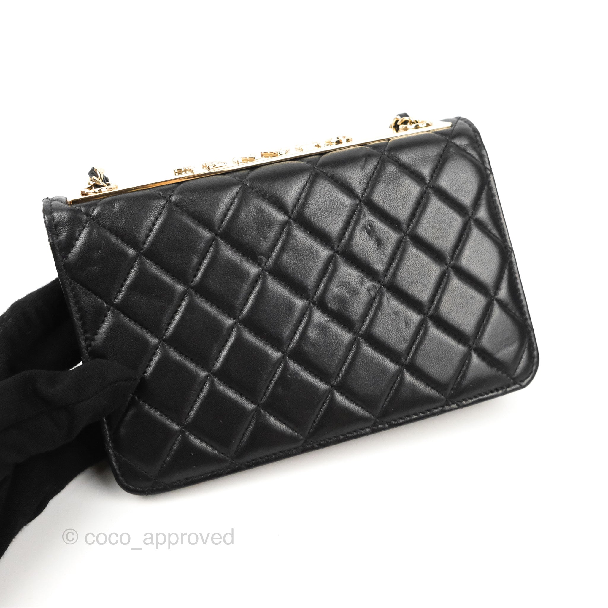 CHANEL Caviar Chevron Quilted Boy Wallet On Chain WOC Black 1291780