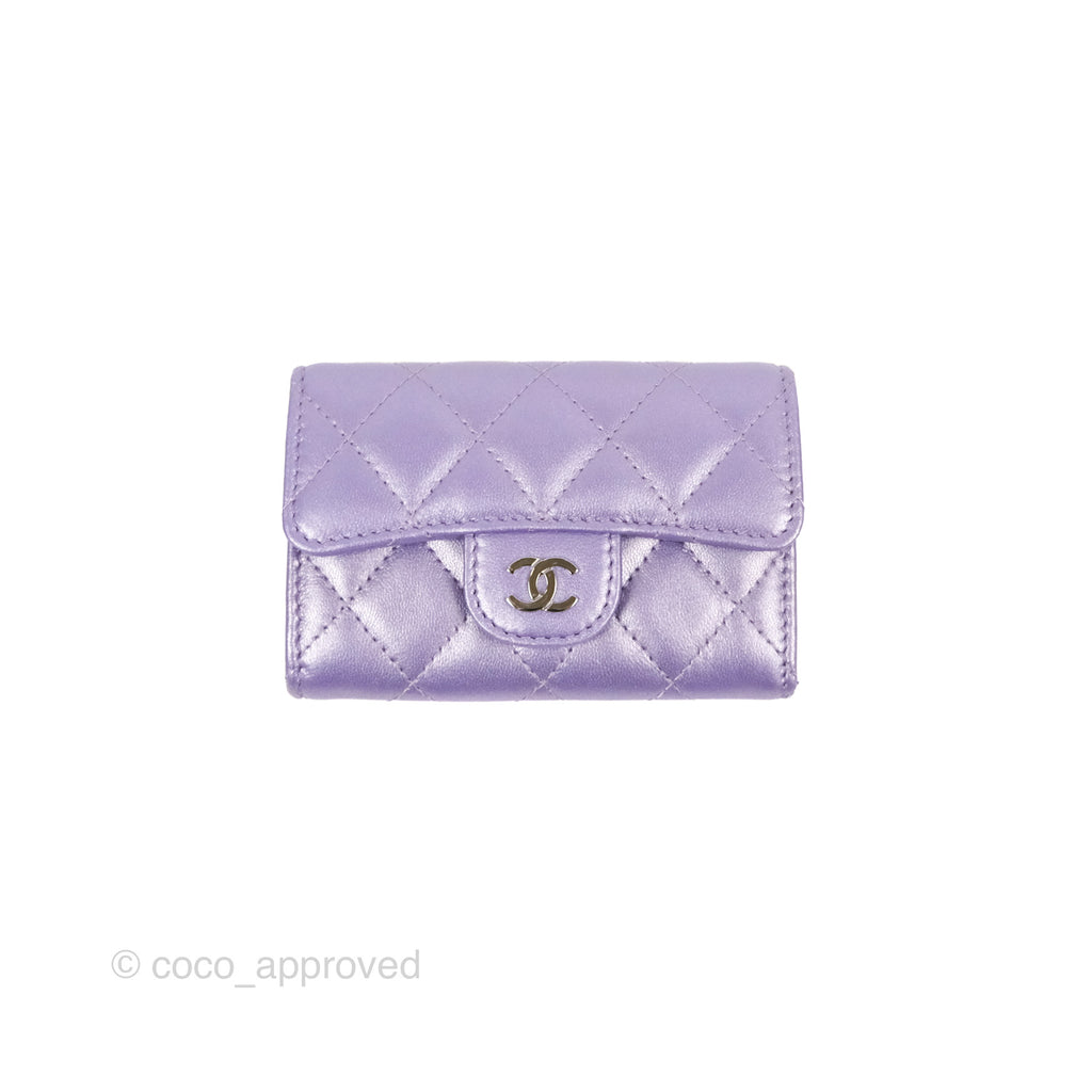Chanel Classic Flap Card Holder Quilted Iridescent Purple Lambskin Silver Hardware