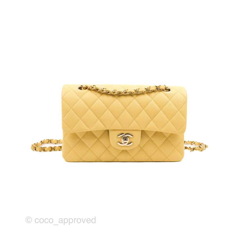 Chanel Small Classic Quilted Flap Yellow Caviar Gold Hardware