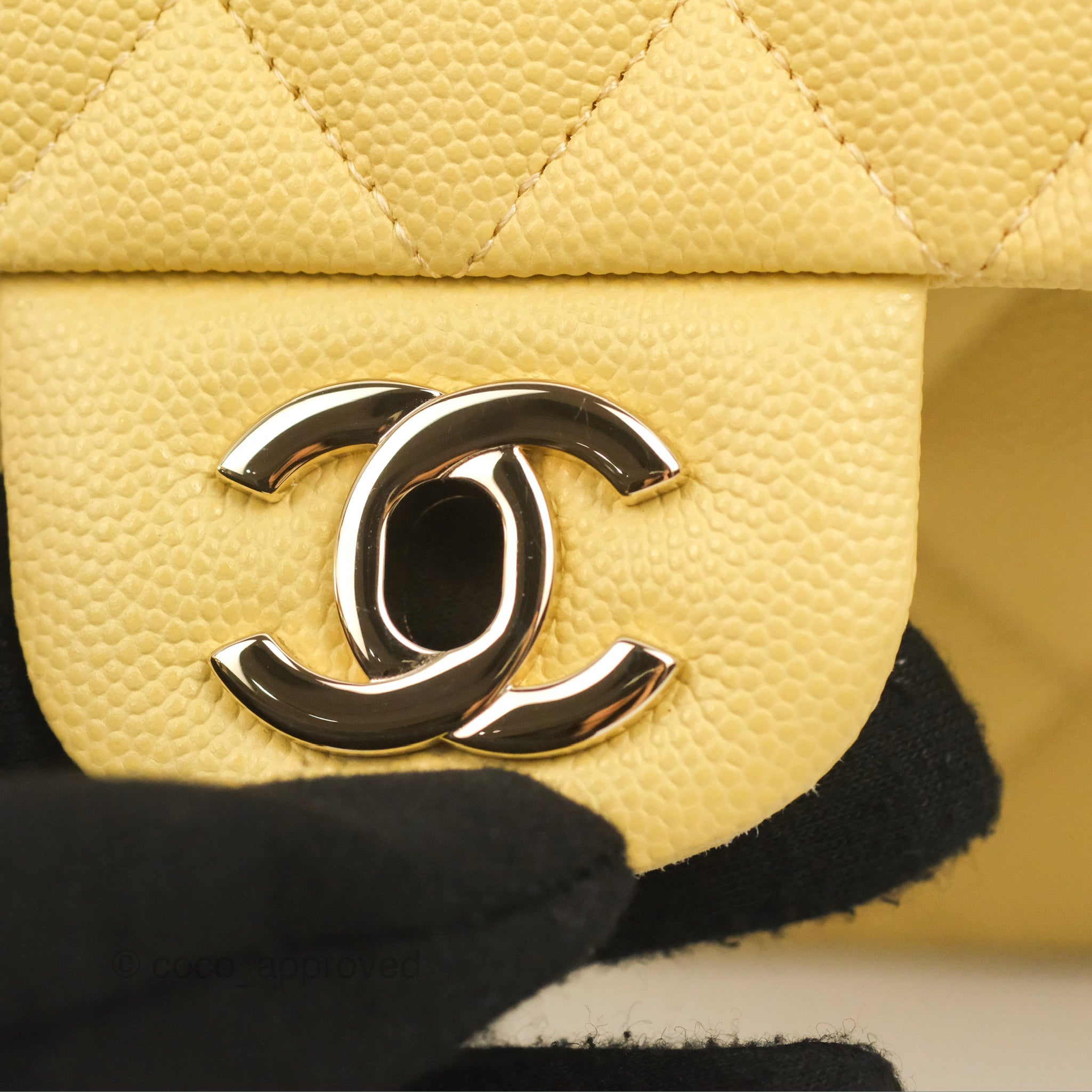 Chanel Small Classic Quilted Flap Yellow Caviar Gold Hardware