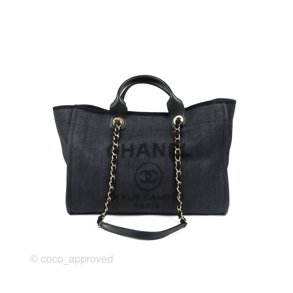 Chanel Large Deauville Charcoal Grey Canvas Light Gold Hardware