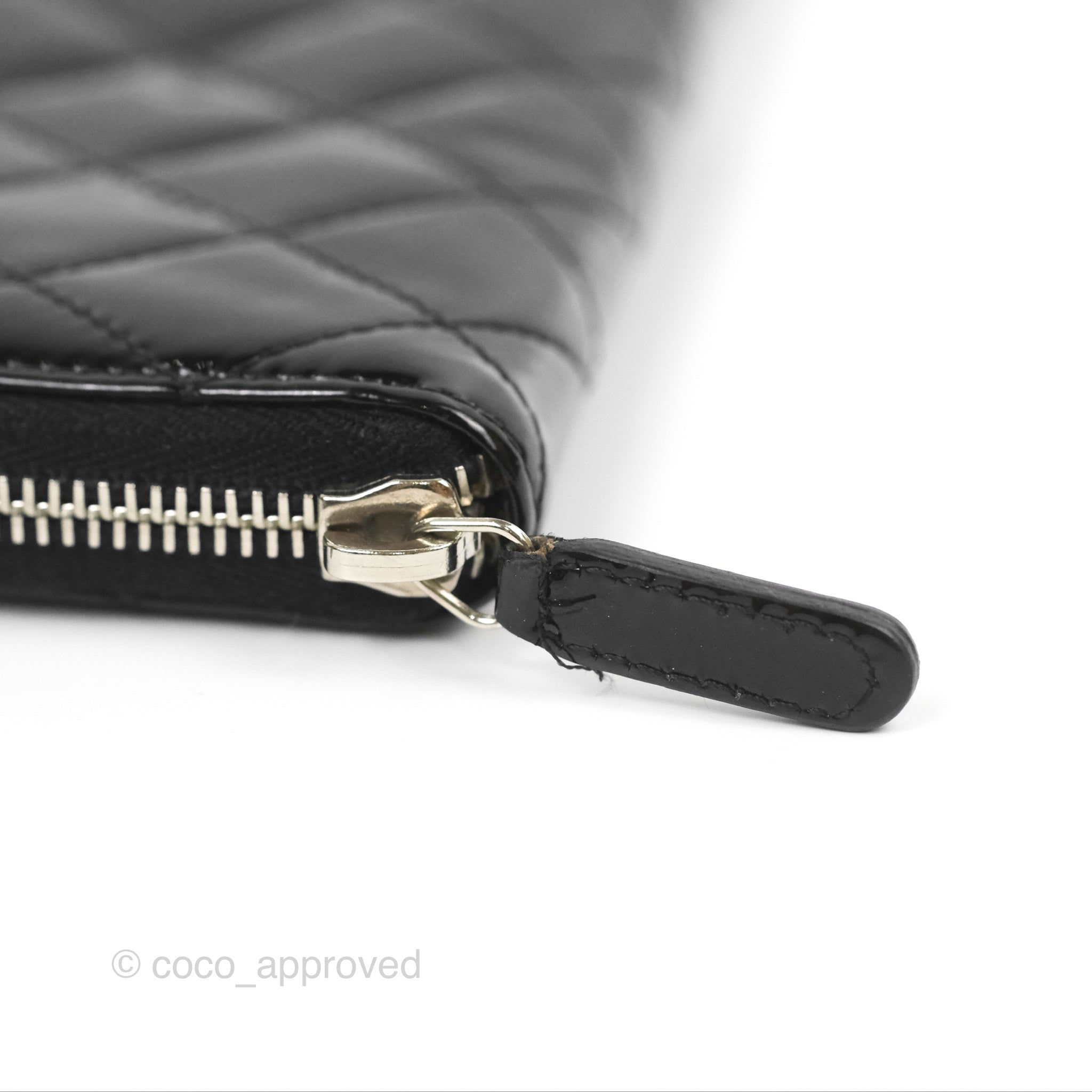 Chanel Classic Zip Long Wallet Quilted Black Patent Silver Hardware – Coco  Approved Studio