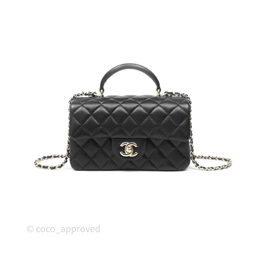 Chanel Top Handle Mini Rectangular Flap Bag Black Lambskin Gold Hardware