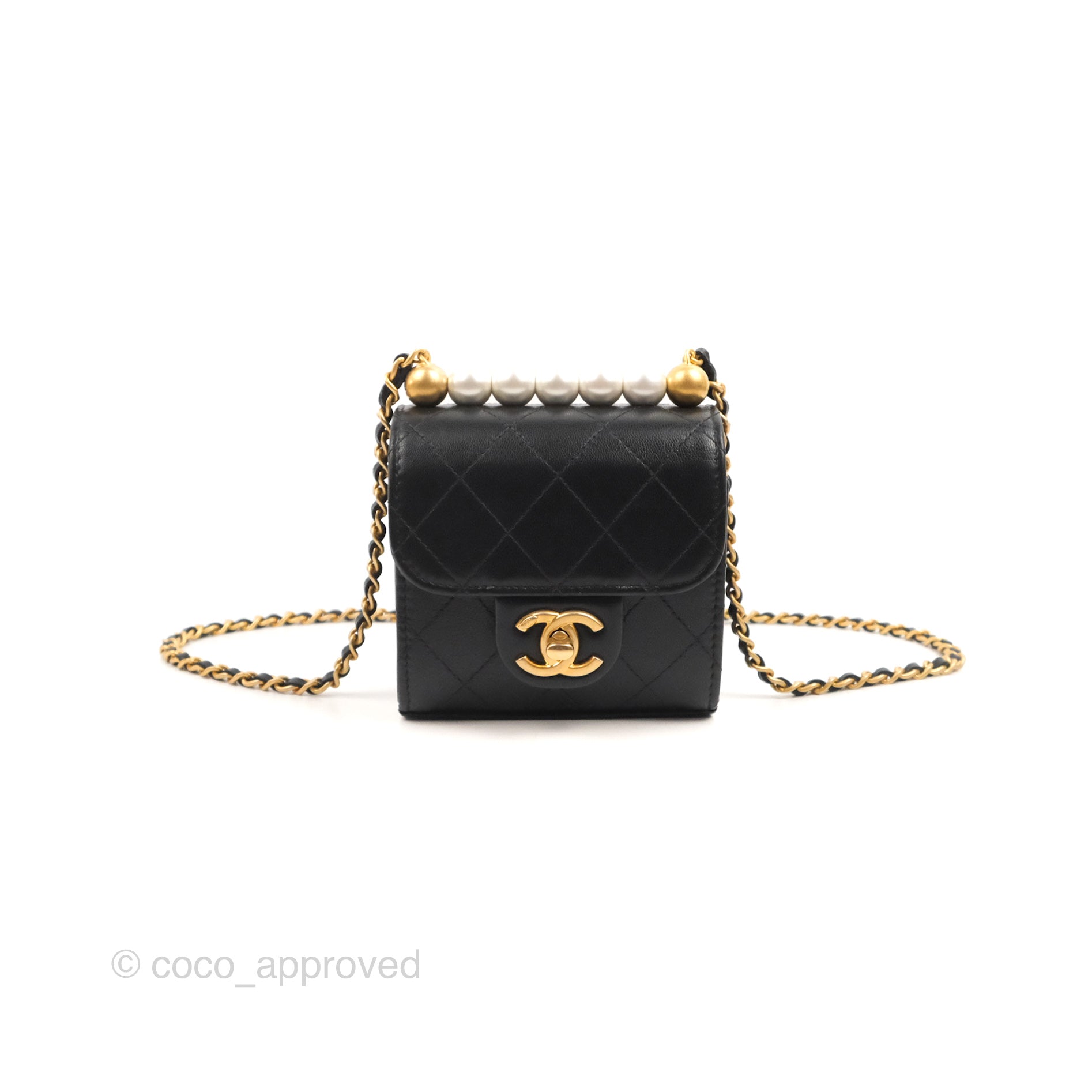 CHANEL  BLACK CHIC PEARLS SMALL FLAP BAG IN