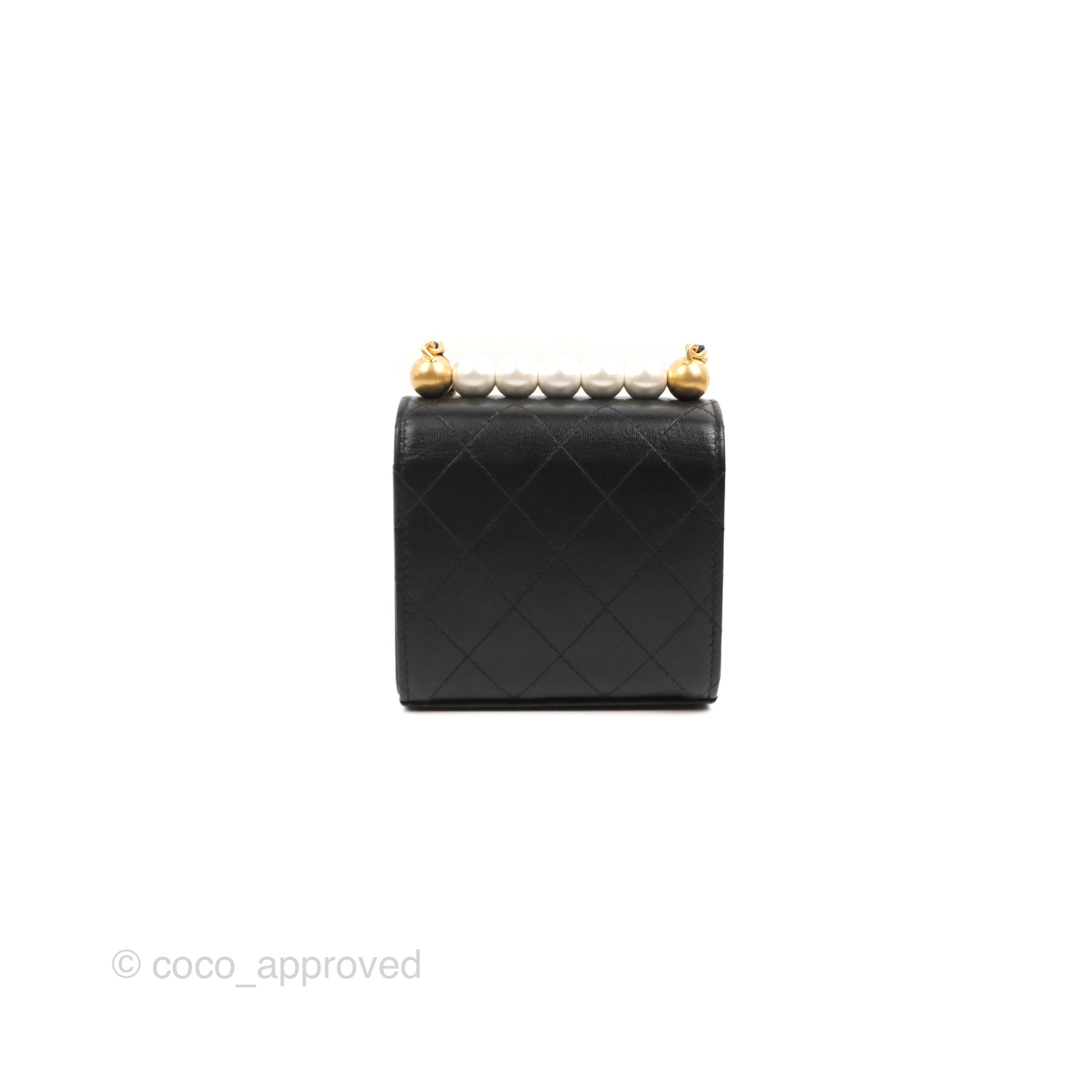 Chanel Mini Chic Pearls Flap Black Goatskin Aged Gold Hardware