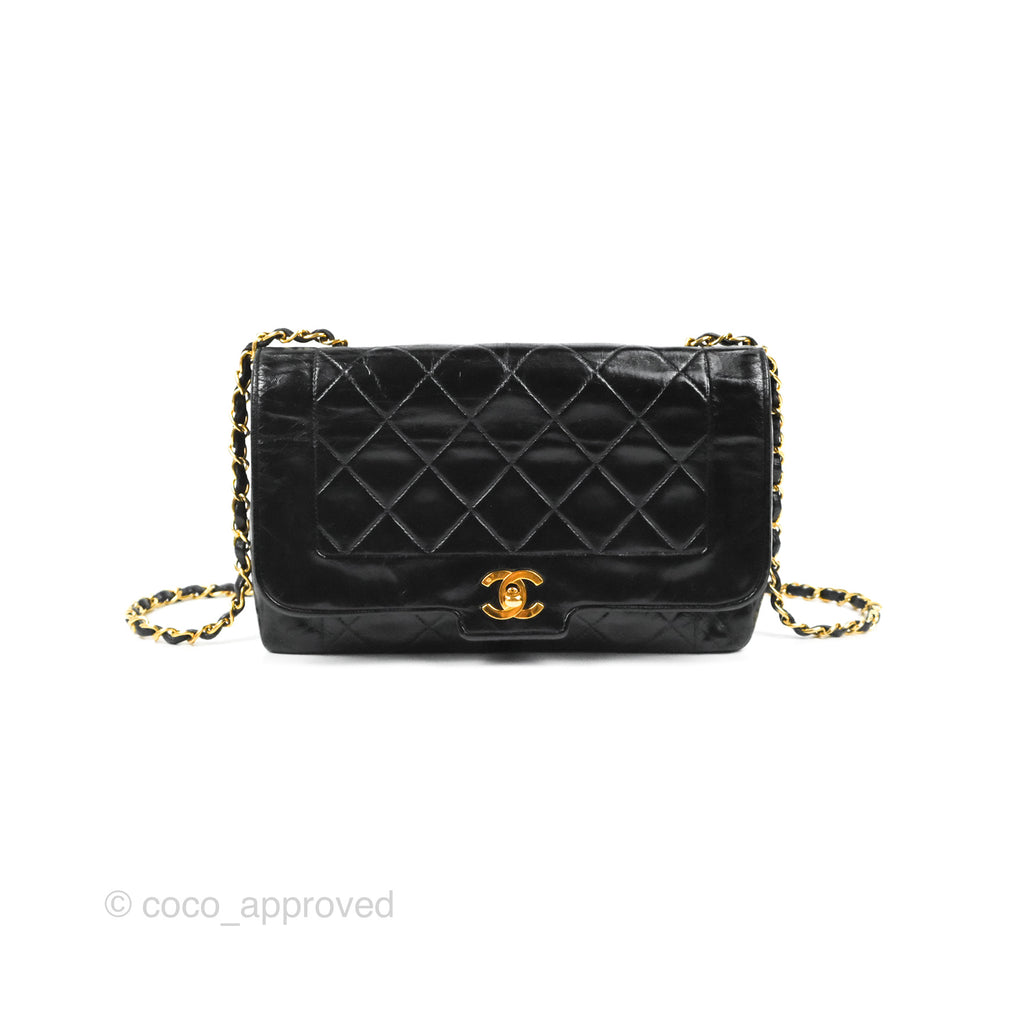 Chanel Vintage Diana Flap Black Lambskin 24K Gold Hardware