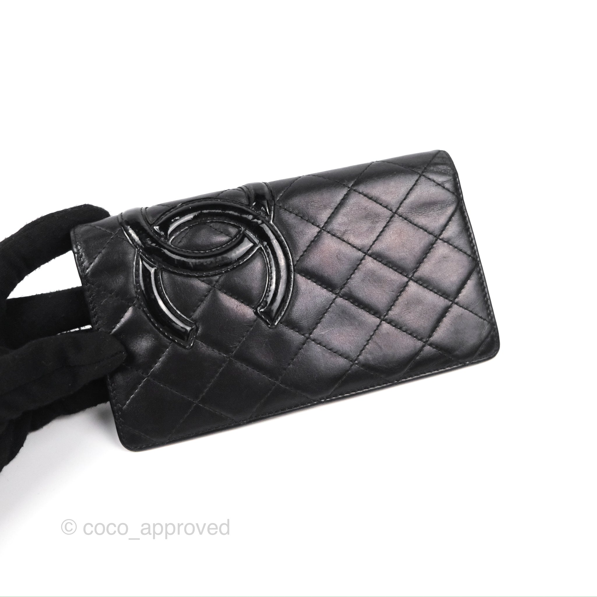 CHANEL Cambon Line Long Wallet Leather Black CC Auth 38383 ref