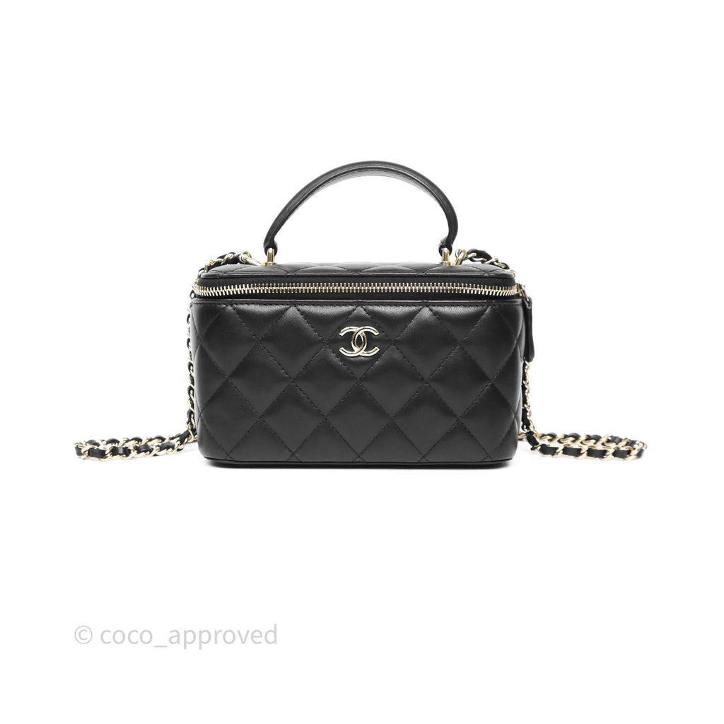 Chanel Vanity Rectangular Top Handle Black Lambskin Gold Hardware