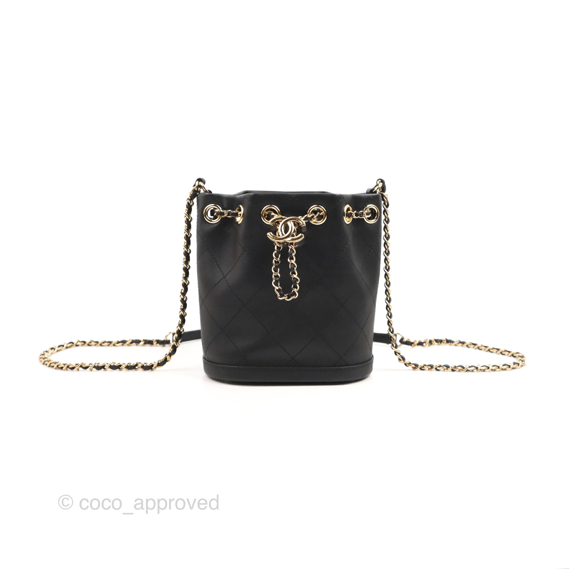 Chanel About Pearls Bucket Bag Quilted Calfskin Mini Black