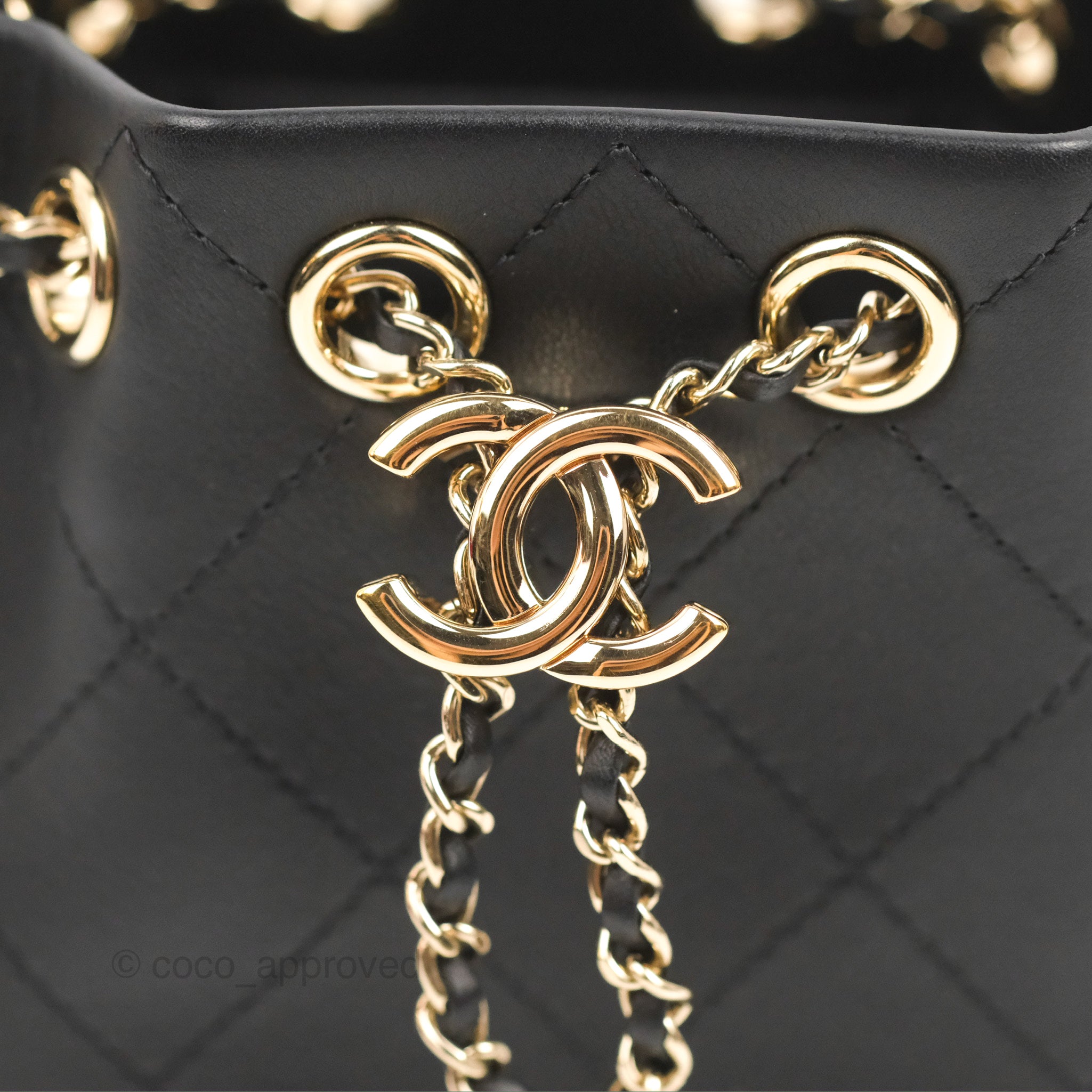 Chanel Black Fur Drawstring Bag with Gold and Silver Hardware