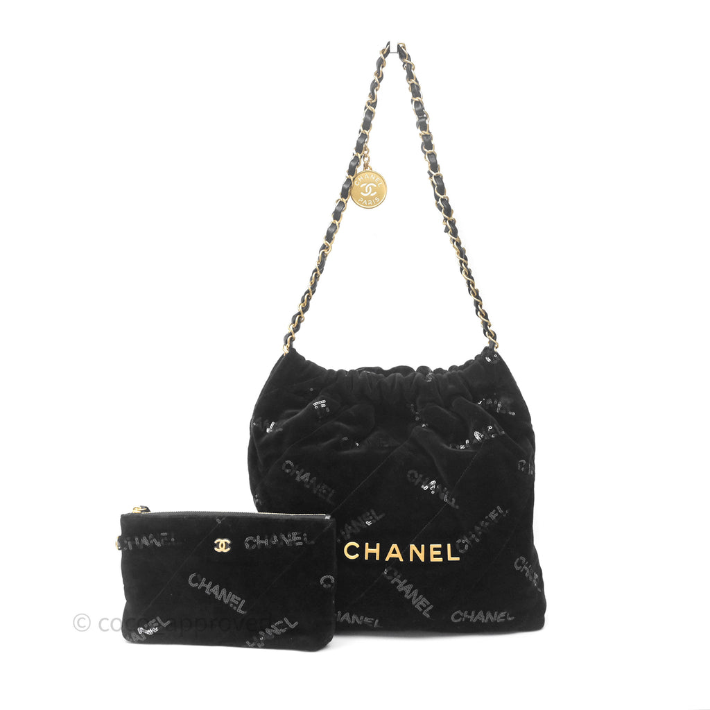 Chanel 22 Small Sequins Logo Black Velvet