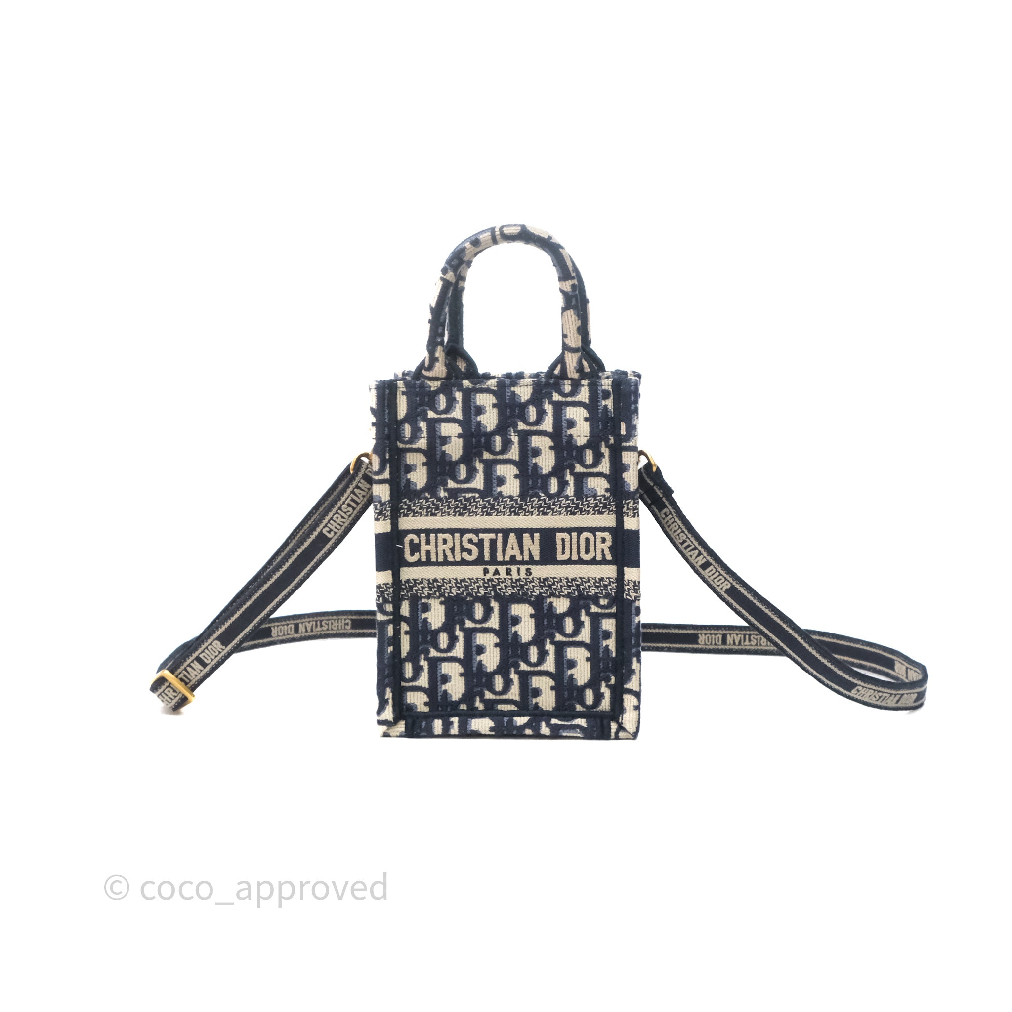 Christian Dior Mini Vertical Navy Oblique Embroidery Canvas Book