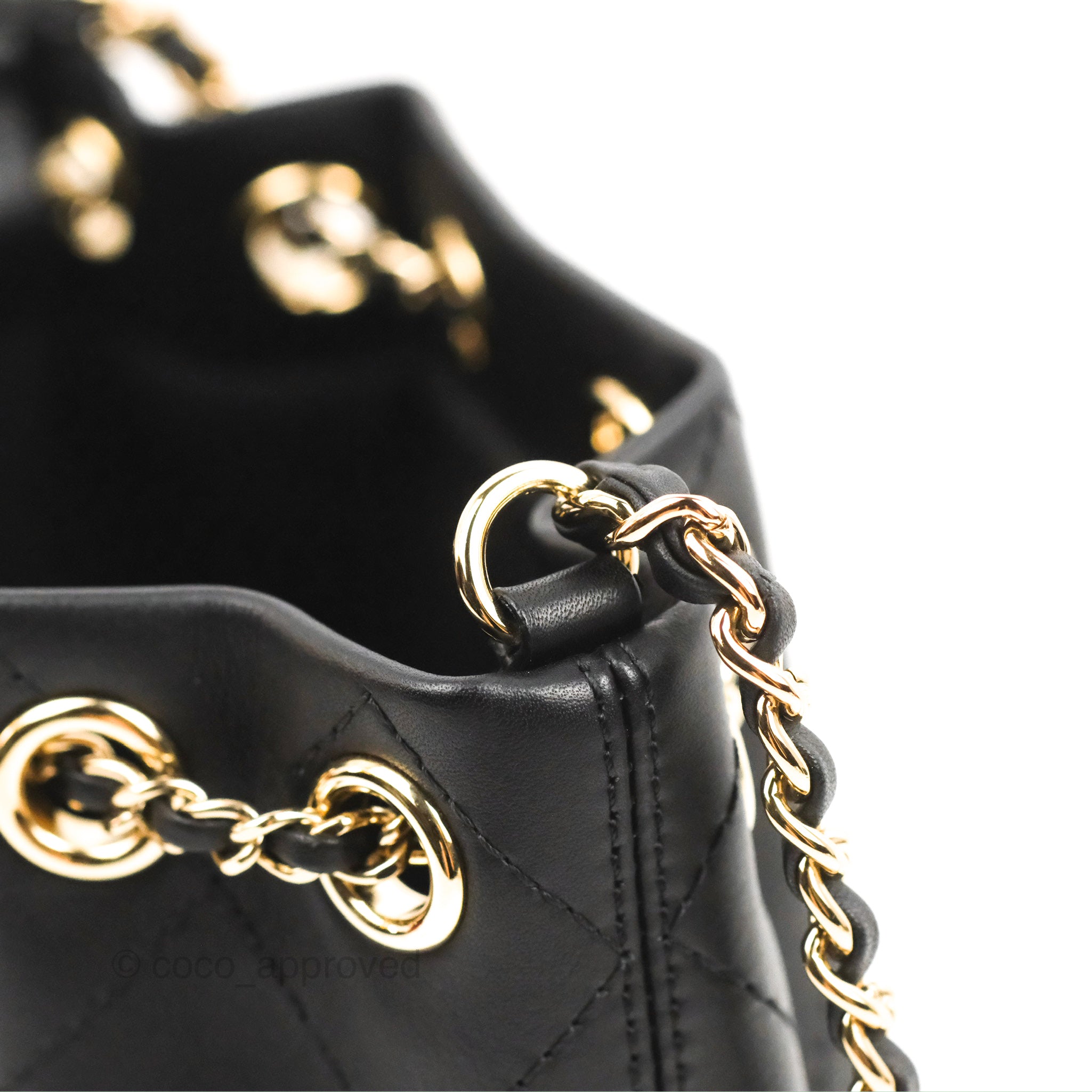 Chanel CC Chain Drawstring Bucket Bag Quilted Lambskin Mini Black 1935281