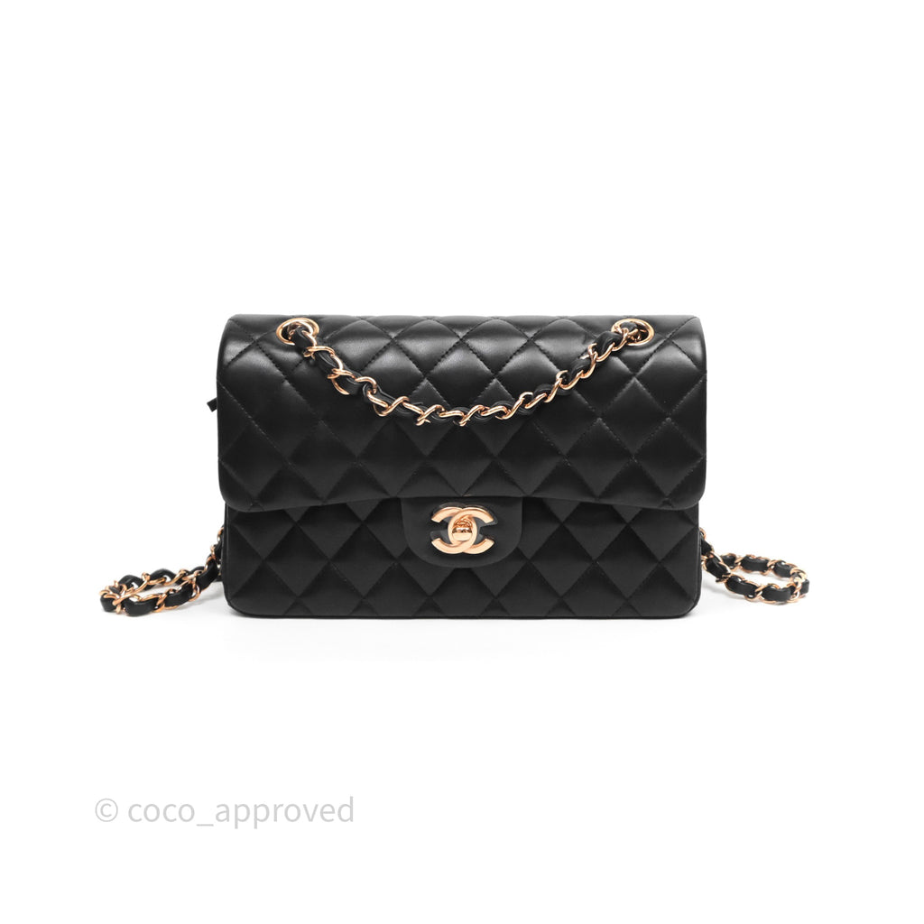 Chanel Small Classic Flap Quilted Black Lambskin Rose Gold Hardware