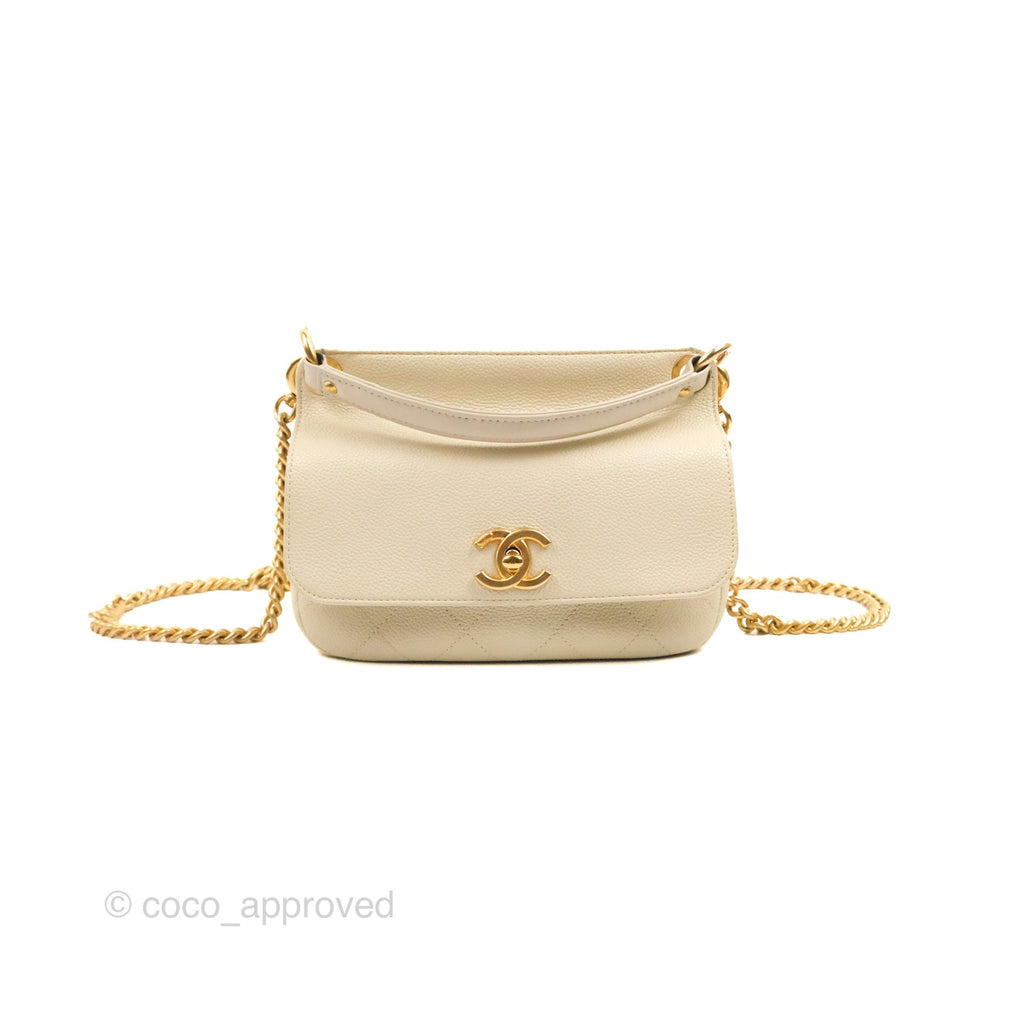 Chanel Handle Flap Bag Ivory Caviar Aged Gold Hardware