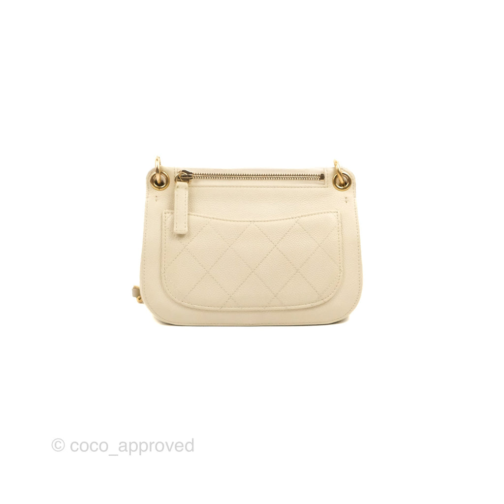 Chanel Handle Flap Bag Ivory Caviar Aged Gold Hardware