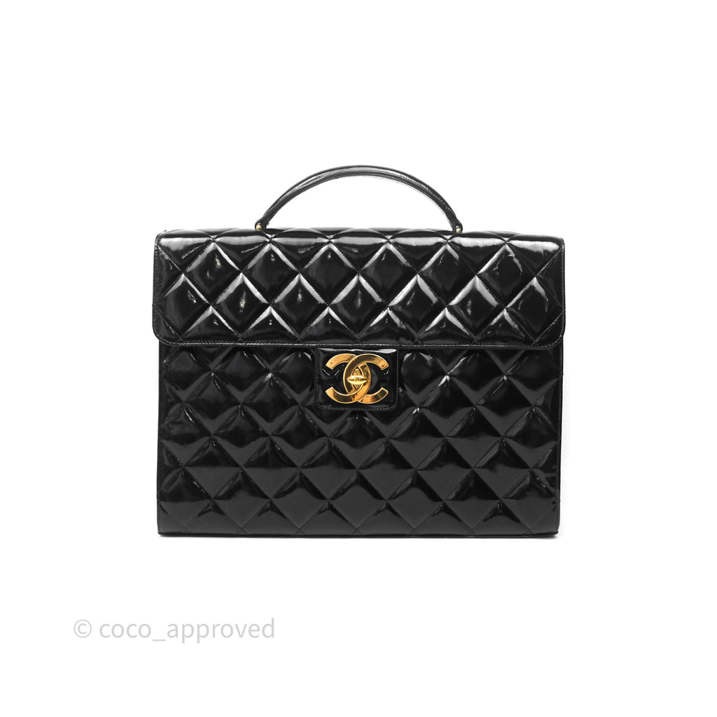Chanel Vintage Black Patent Handbag 24K Gold Hardware