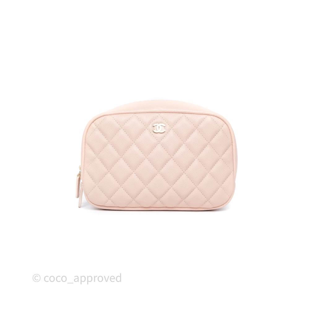 Chanel Quilted Curvy Cosmetic Pouch Beige Pink Caviar Gold Hardware