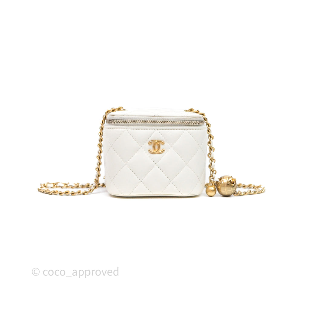 Chanel Mini Pearl Crush Vanity With Chain White Aged Gold Hardware