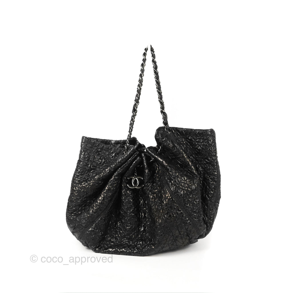 Chanel Rock In Moscow Tot Bag Black Glazed Crumpled Leather Silver Hardware