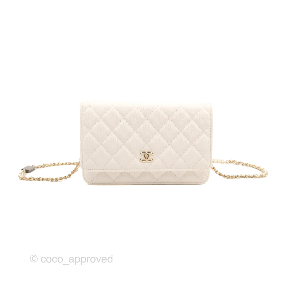 Chanel Quilted WOC White Caviar Gold Hardware With Charms