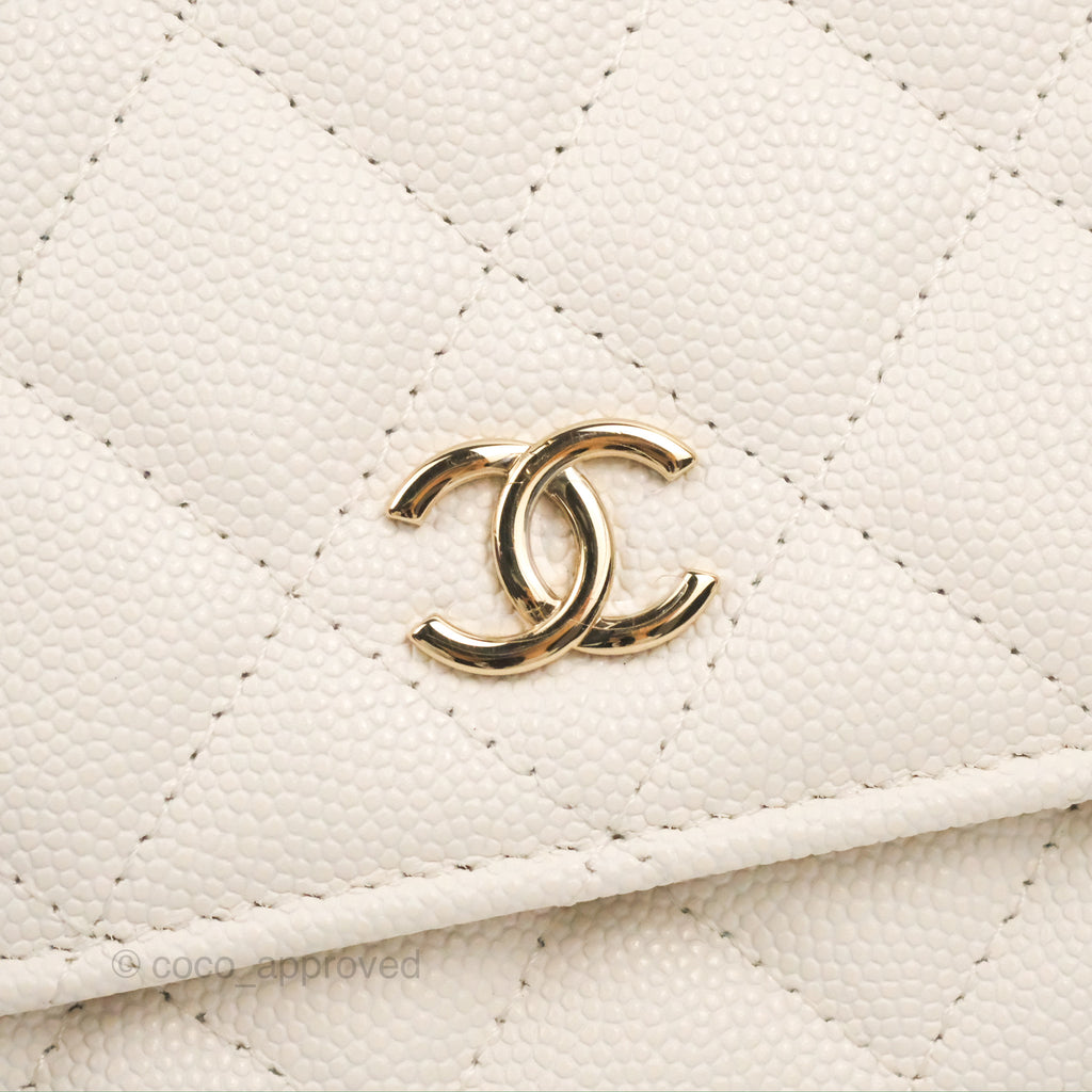 Chanel Quilted WOC White Caviar Gold Hardware With Charms