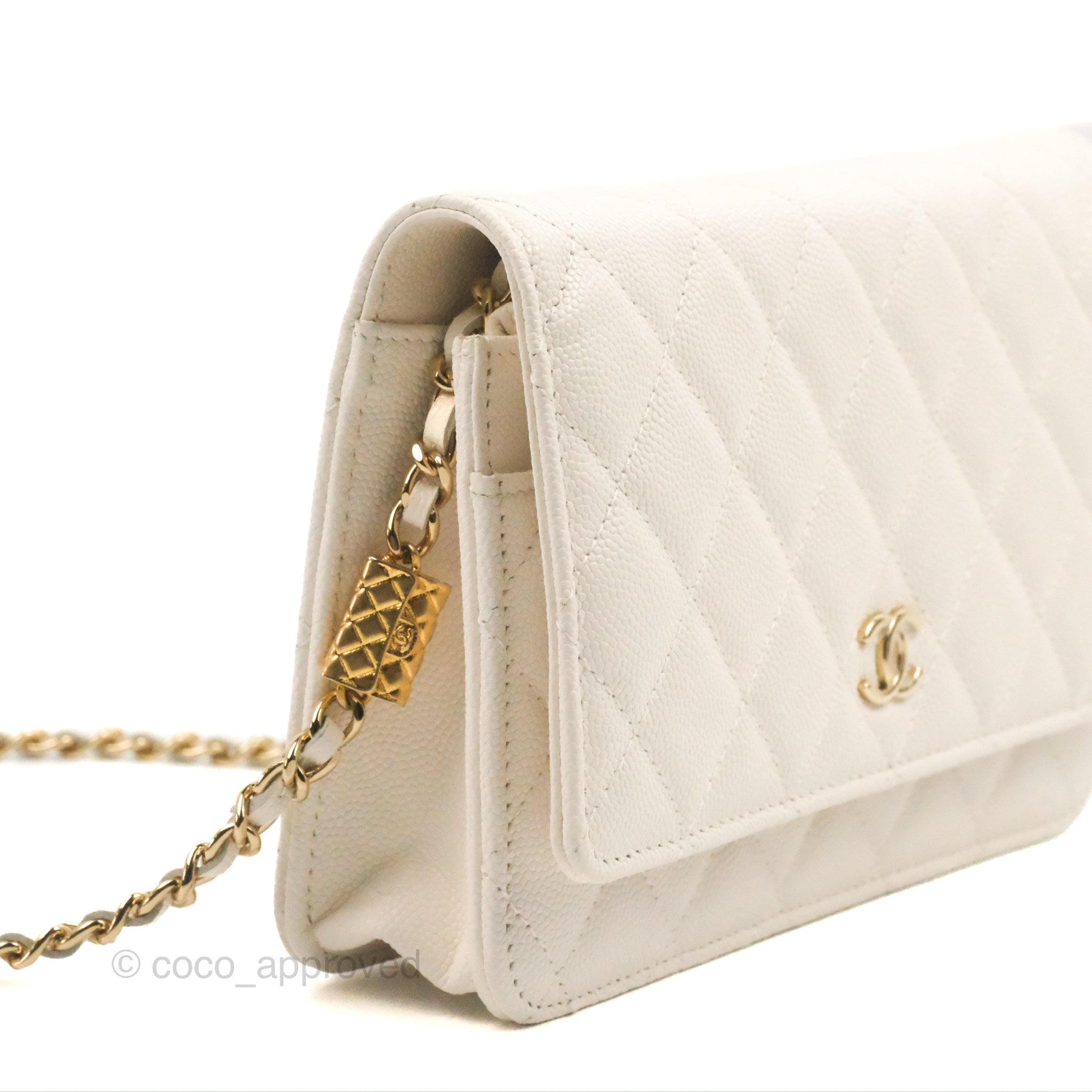 CHANEL Lambskin Quilted Coco Clips Wallet On Chain WOC White 1007380