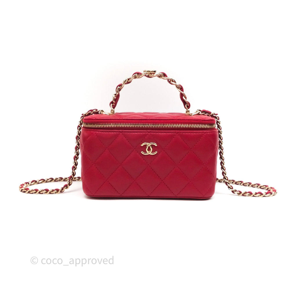 Chanel Logo Top Handle Vanity Rectangular Red Aged Gold Hardware
