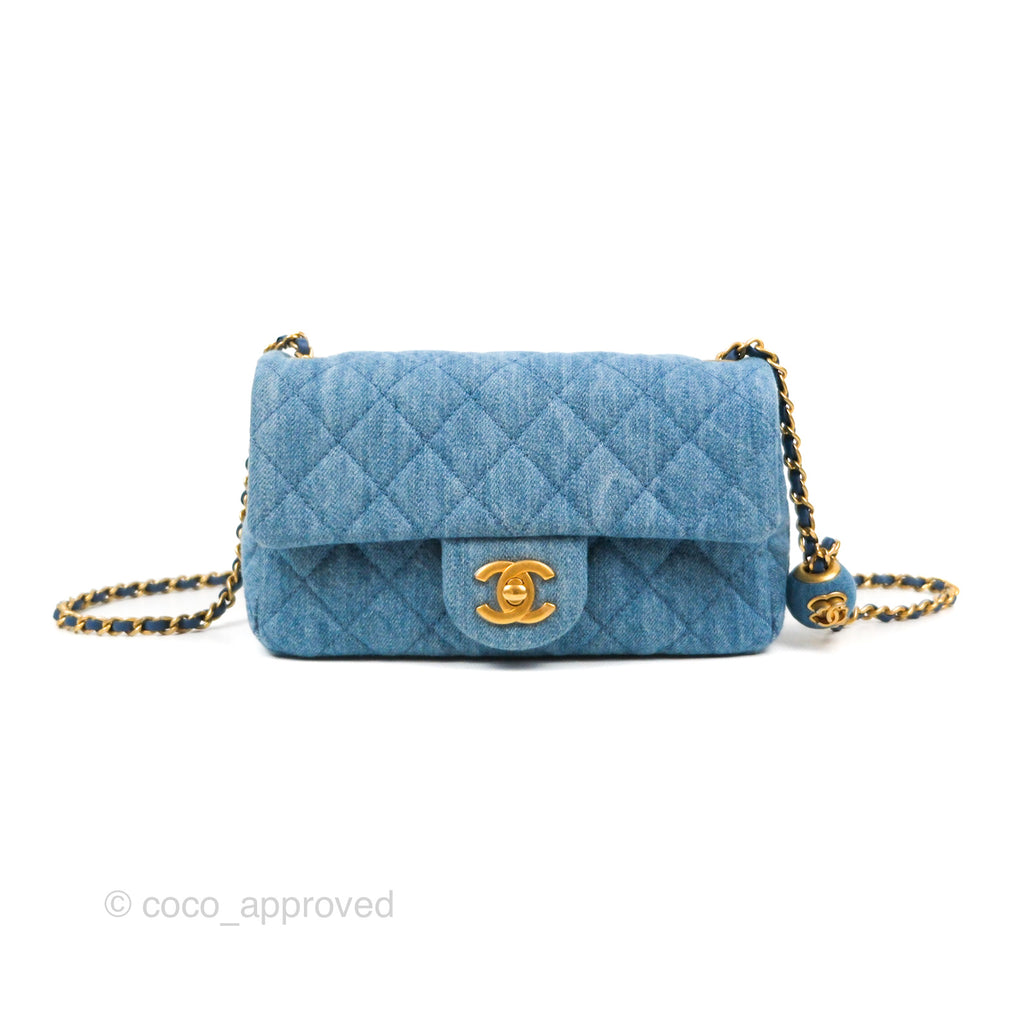 Chanel Mini Rectangular Pearl Crush Quilted Denim Aged Gold Hardware 22C