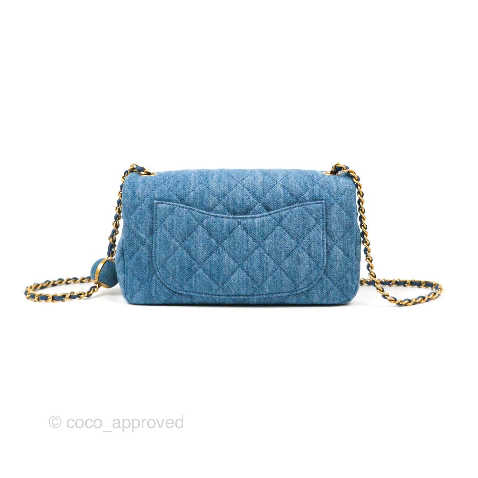 Chanel Pearl Crush Mini Rectangular Flap Bag Blue Denim Lambskin Antique  Gold Hardware in 2023