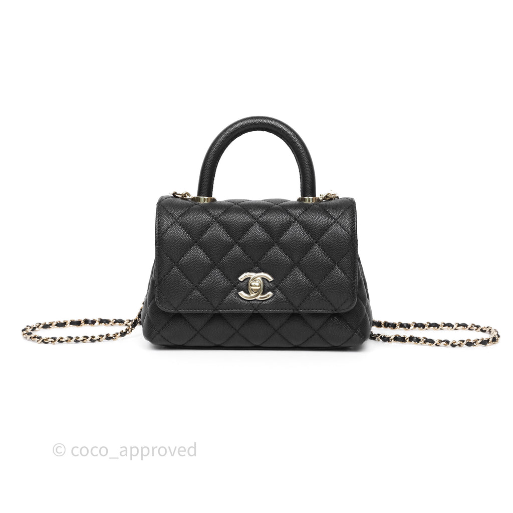 Chanel Mini Coco Handle Quilted Black Caviar Gold Hardware