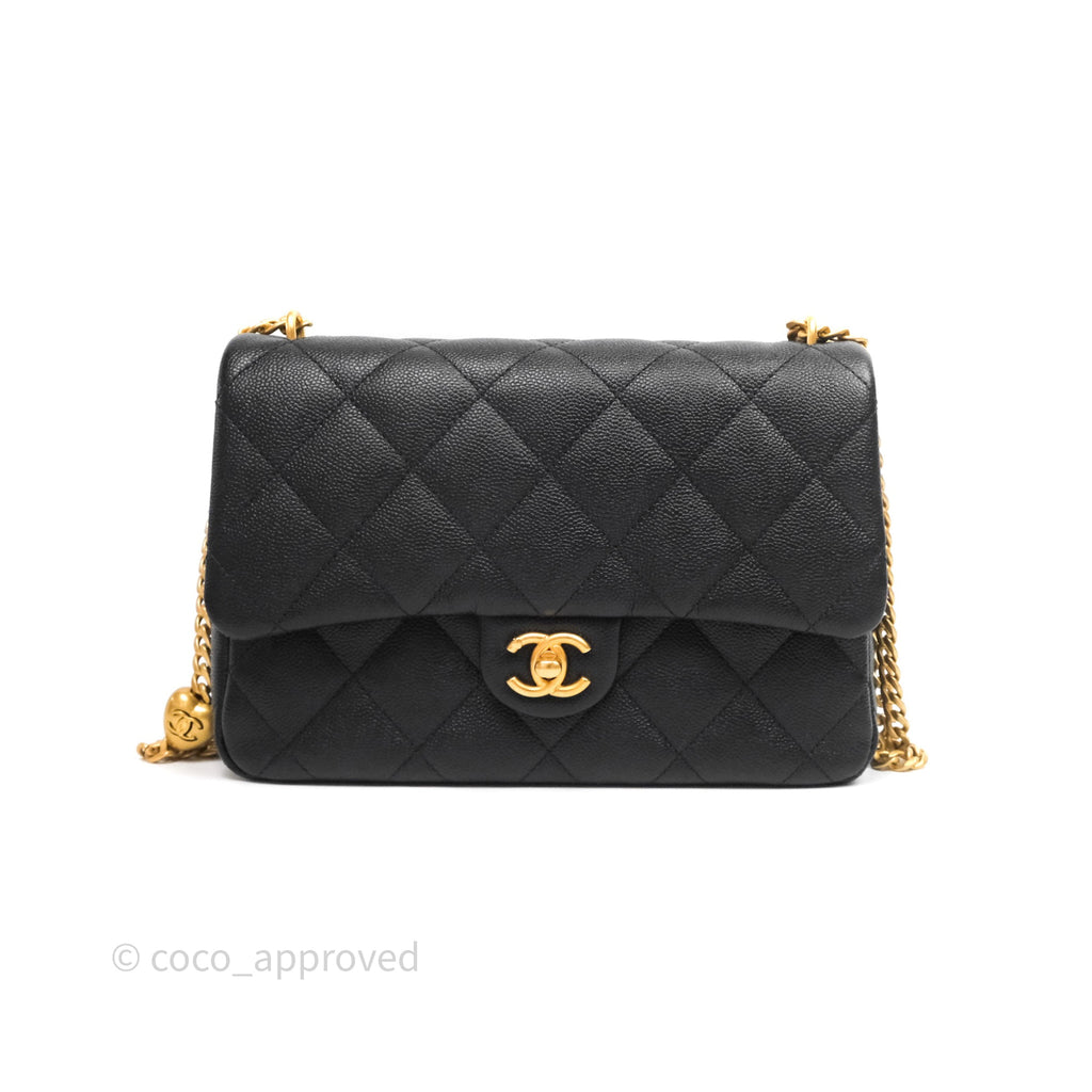 Chanel Flap Bag Heart Adjustable Chain Black Caviar Aged Gold Hardware