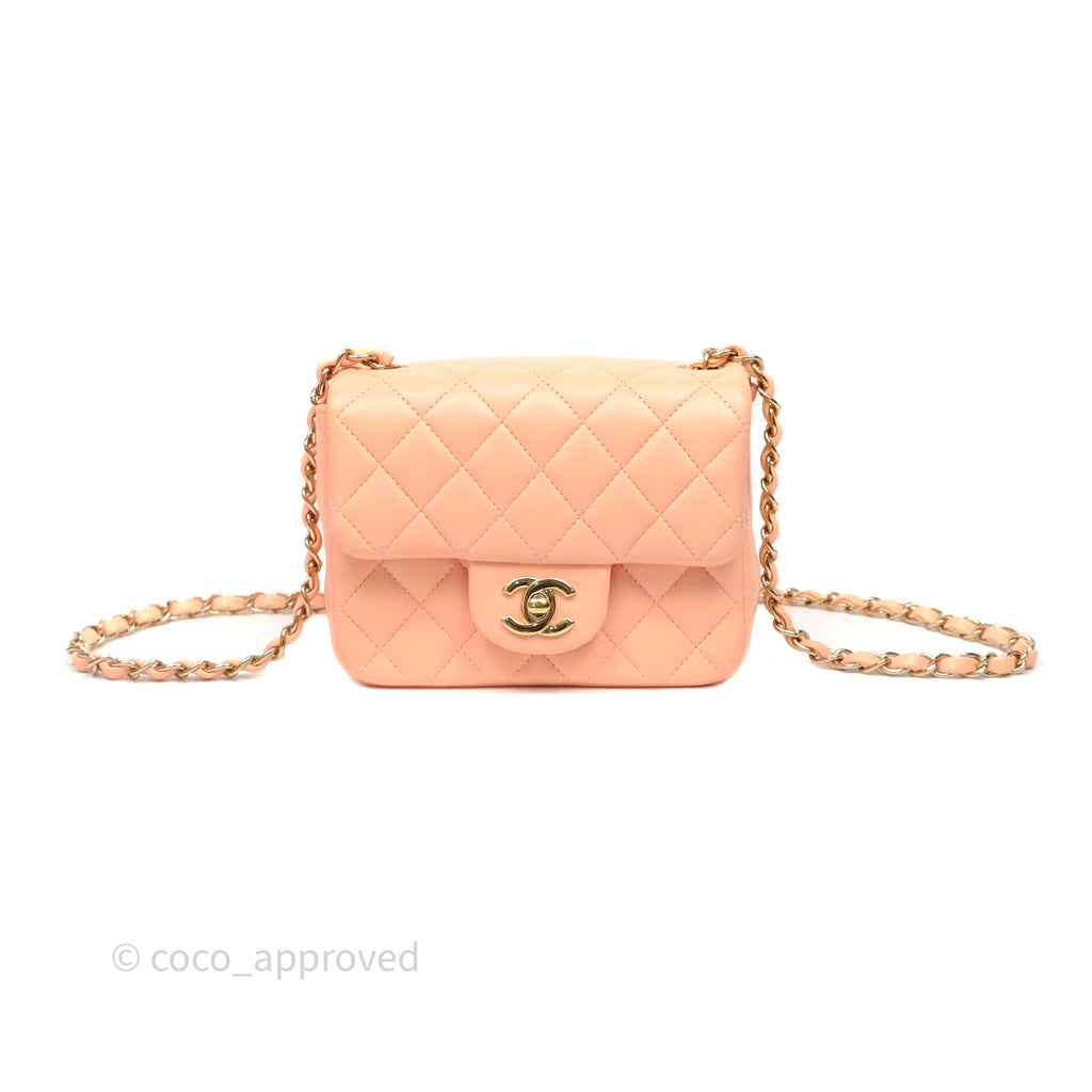 Chanel Mini Square Quilted Orange Claire Lambskin Gold Hardware