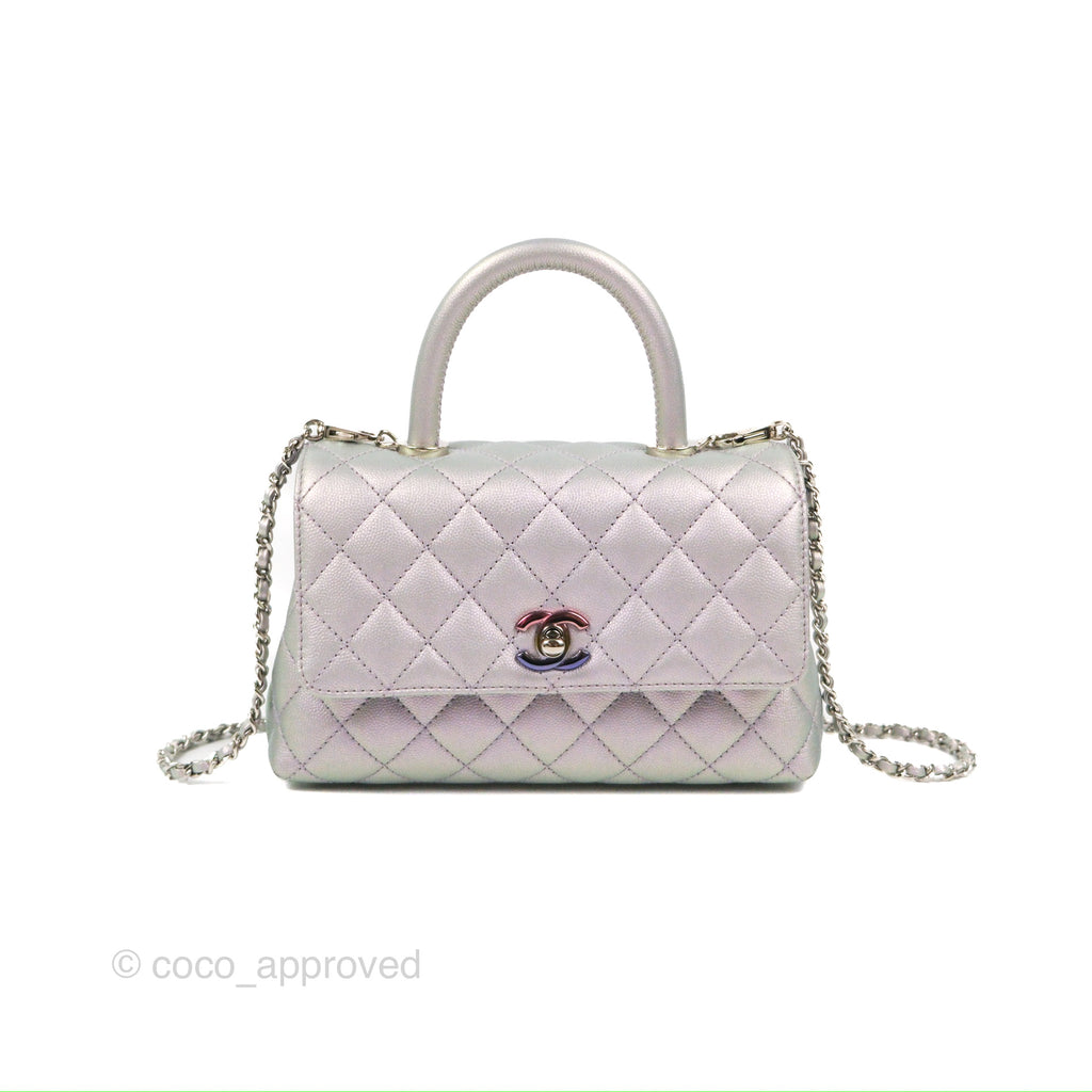 Chanel Small Coco Handle Quilted Iridescent Lilac Caviar Rainbow Hardware