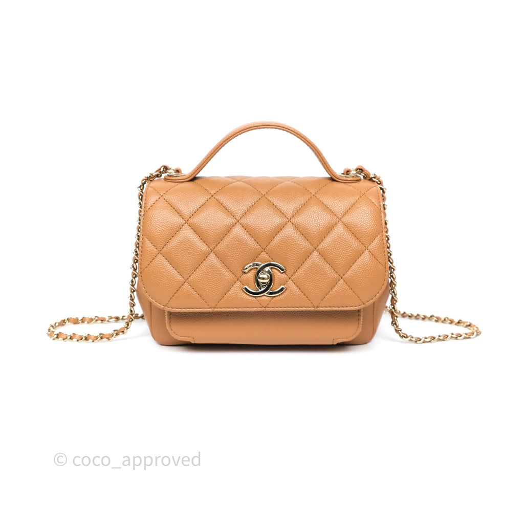 Chanel Quilted Small Business Affinity Flap Caramel Caviar Gold Hardware
