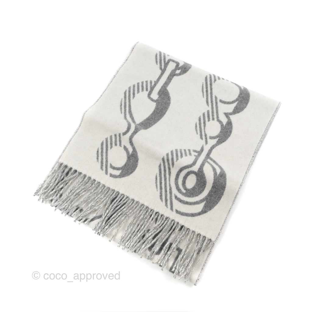 Hermes Casaque Do Re Boucles Muffler Ivoire / Gris Flanelle Cashmere