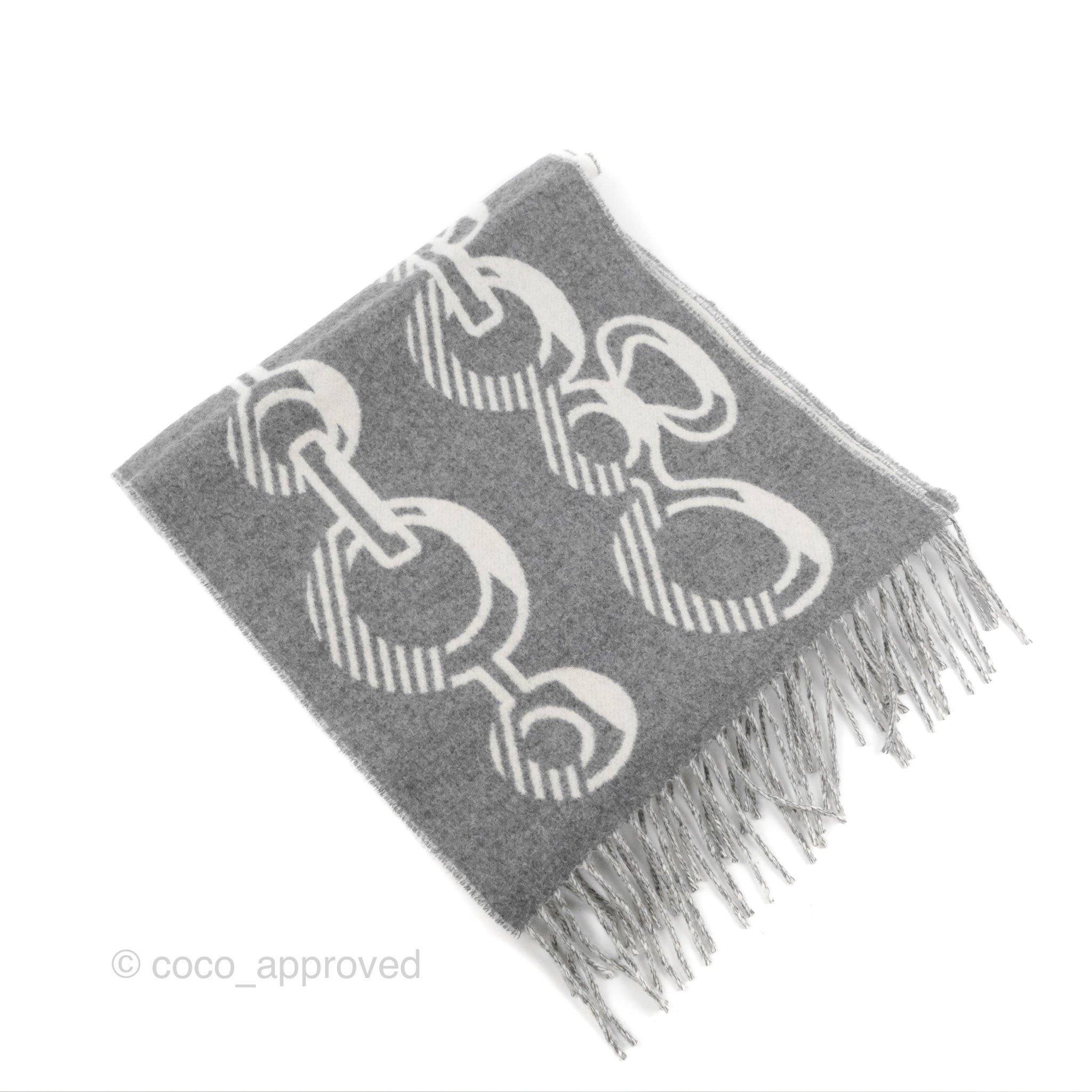 Hermes Casaque Do Re Boucles Muffler Ivoire / Gris Flanelle