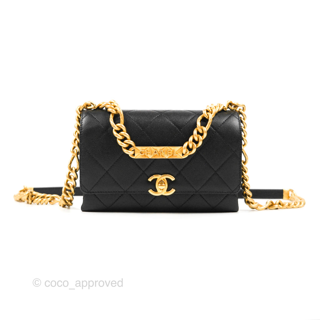 Chanel Mini Bracelet On Chain Flap Bag Flat Quilted Black Caviar Aged Gold Hardware