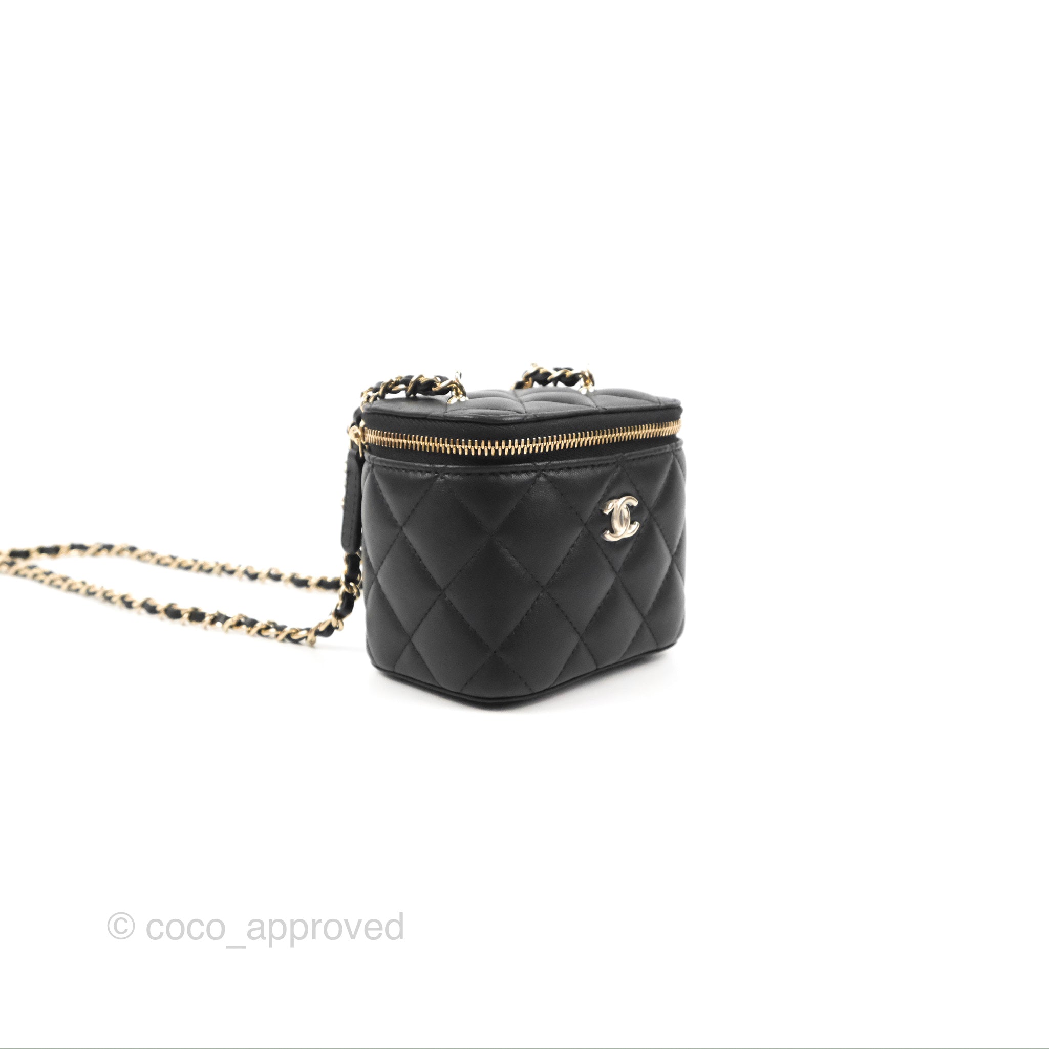 Chanel Black Quilted Lambskin Mini Vanity With Chain Gold Hardware