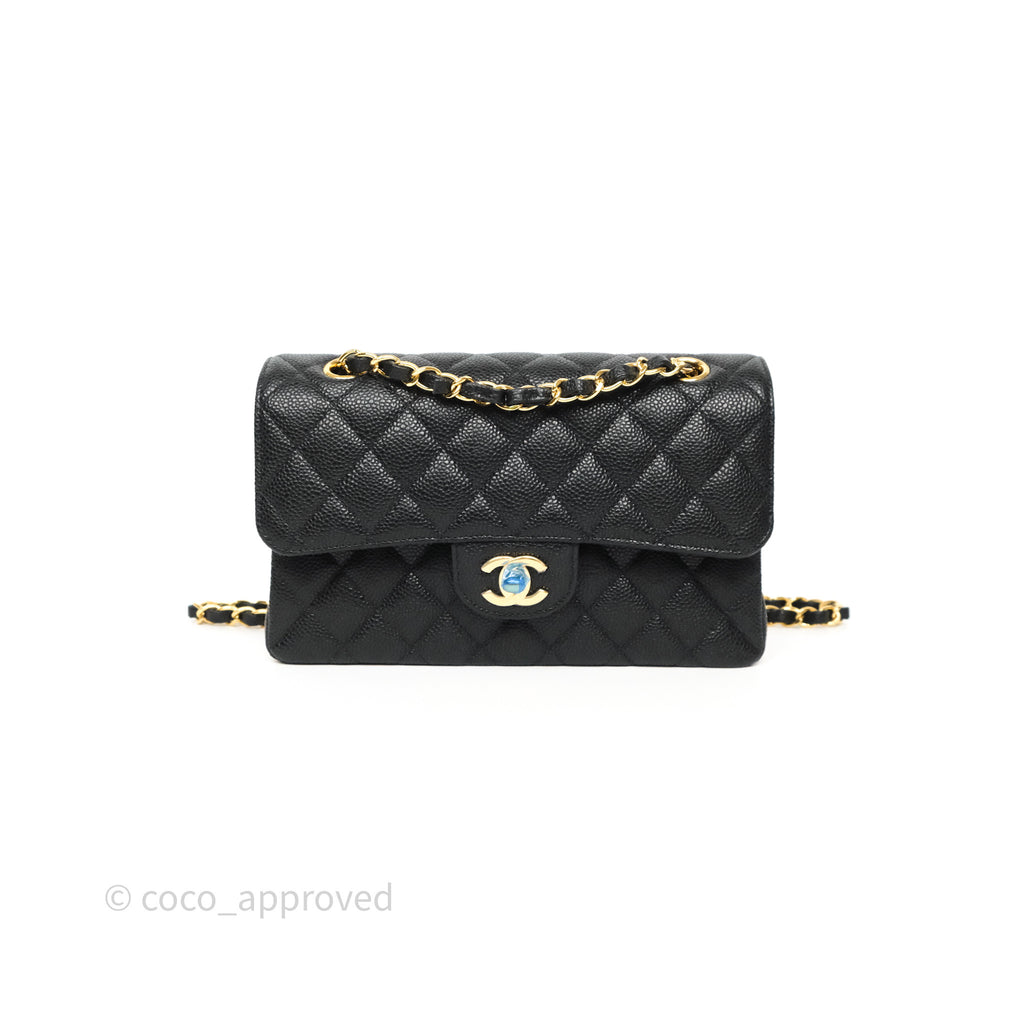 Chanel Small Classic Flap Quilted Black Caviar Gold Hardware