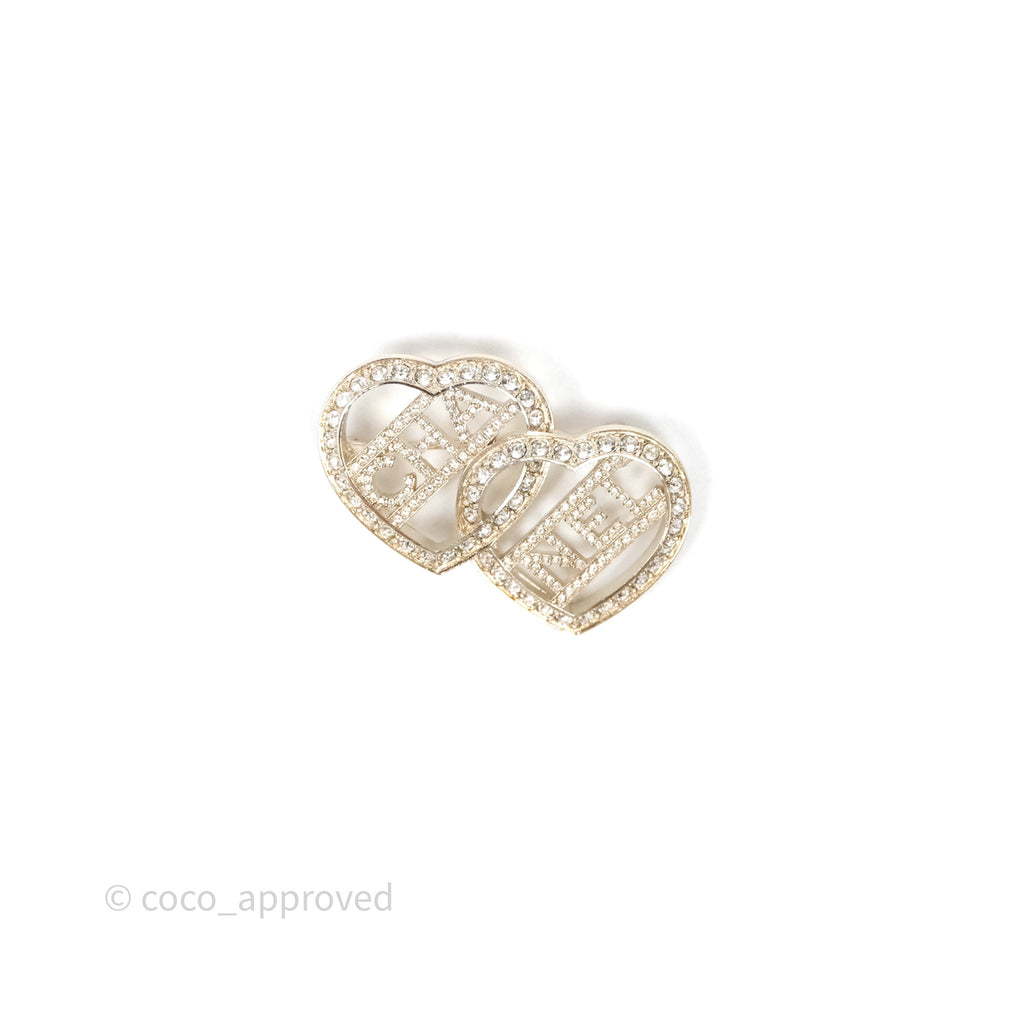 Chanel Crystal Heart Logo CC Brooch Gold Tone 23B