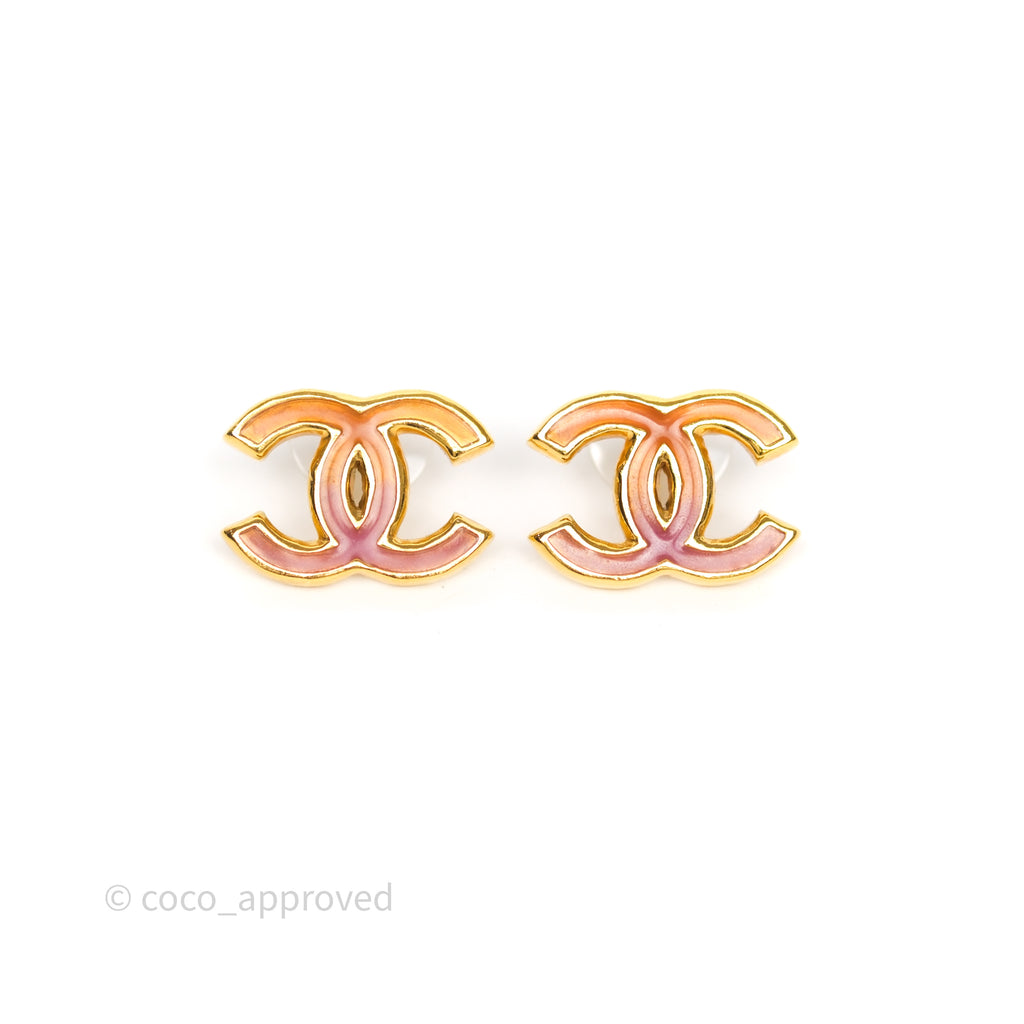 Chanel CC Gradient Orange/Pink Resin Earrings Gold Tone 23C