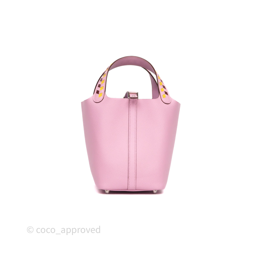 Hermès Tressage De Cuir Picotin Lock 18 Mauve Sylvestre X9/ Jaune de Naples 9O/Rouge H 55 Epsom Palladium Hardware