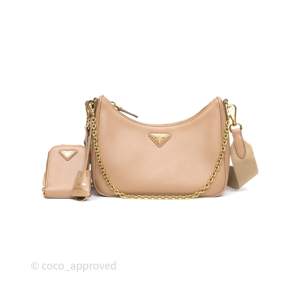 Prada Re-Edition 2005 Shoulder Bag Saffiano Leather Cameo Beige